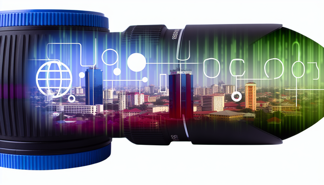 alt_text: "Vibrant Lagos skyline showcasing tech and web hosting with digital graphics and local landmarks."