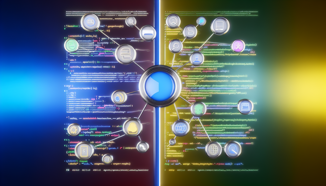 alt_text: A split image showcasing SEO and AEO elements, highlighting their differences and connections.