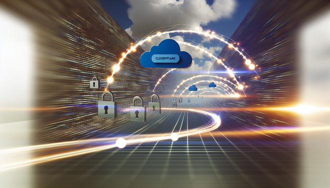 alt_text: A sleek digital landscape illustrating easy nameserver updates to Cloudflare, showcasing security and technology.