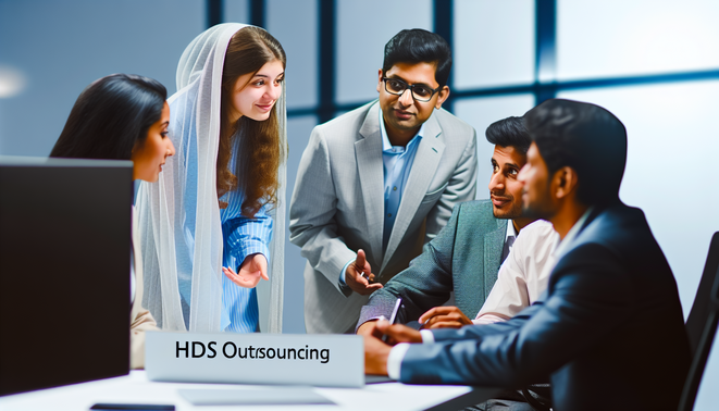 alt_text: Diverse team collaborates in a modern office, showcasing HDS Outsourcing's expertise and innovation.