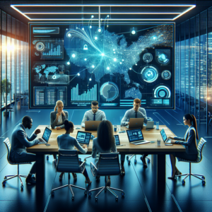 Diverse professionals discuss network info in a tech-rich modern office for IP address guide.