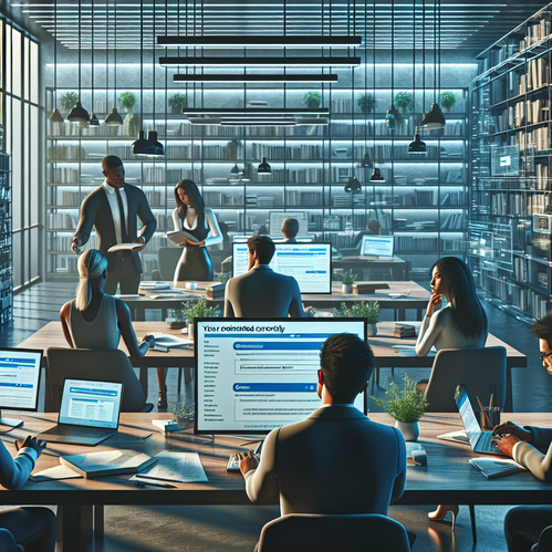 Team reviewing domain registration confirmation in a modern, collaborative office environment.